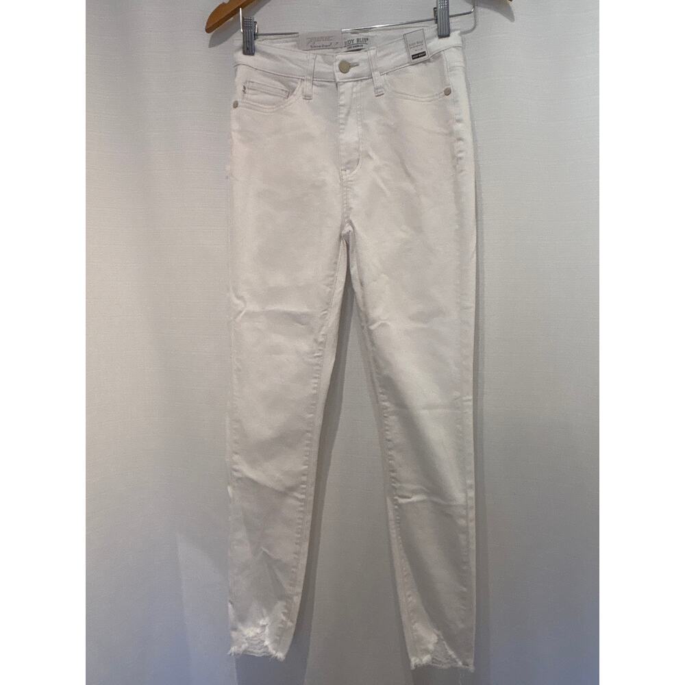 JUDY BLUE NWT High Waist Skinny Fit Distressed Hem White Denim Jeans 25 Sz 1
